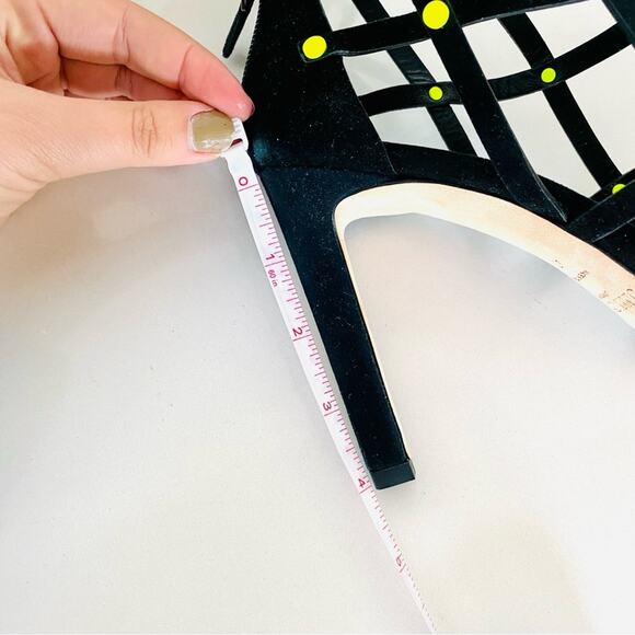 NEW JIMMY CHOO Black Neon Yellow Studded Tina Caged Heel Stiletto Sandals 40 10 - Picture 14 of 16
